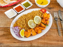 Salmon Kabab over rice